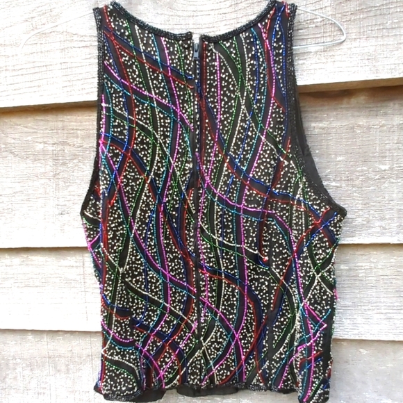 Lawrence Kazar of Paris Stunning Beaded  Blouse Top Zipper Neckline Multi Color - Picture 3 of 9